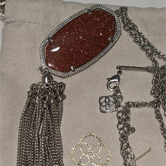 Kendra Scott Rayne Silver And Brown Sparkle Elegant Brown Pendant Necklace‎ - Picture 8 of 8